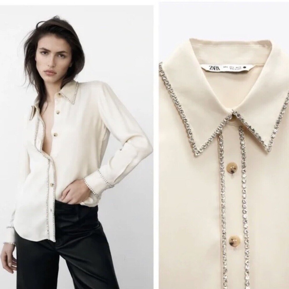 Zara Cream Rhinestone Button Down